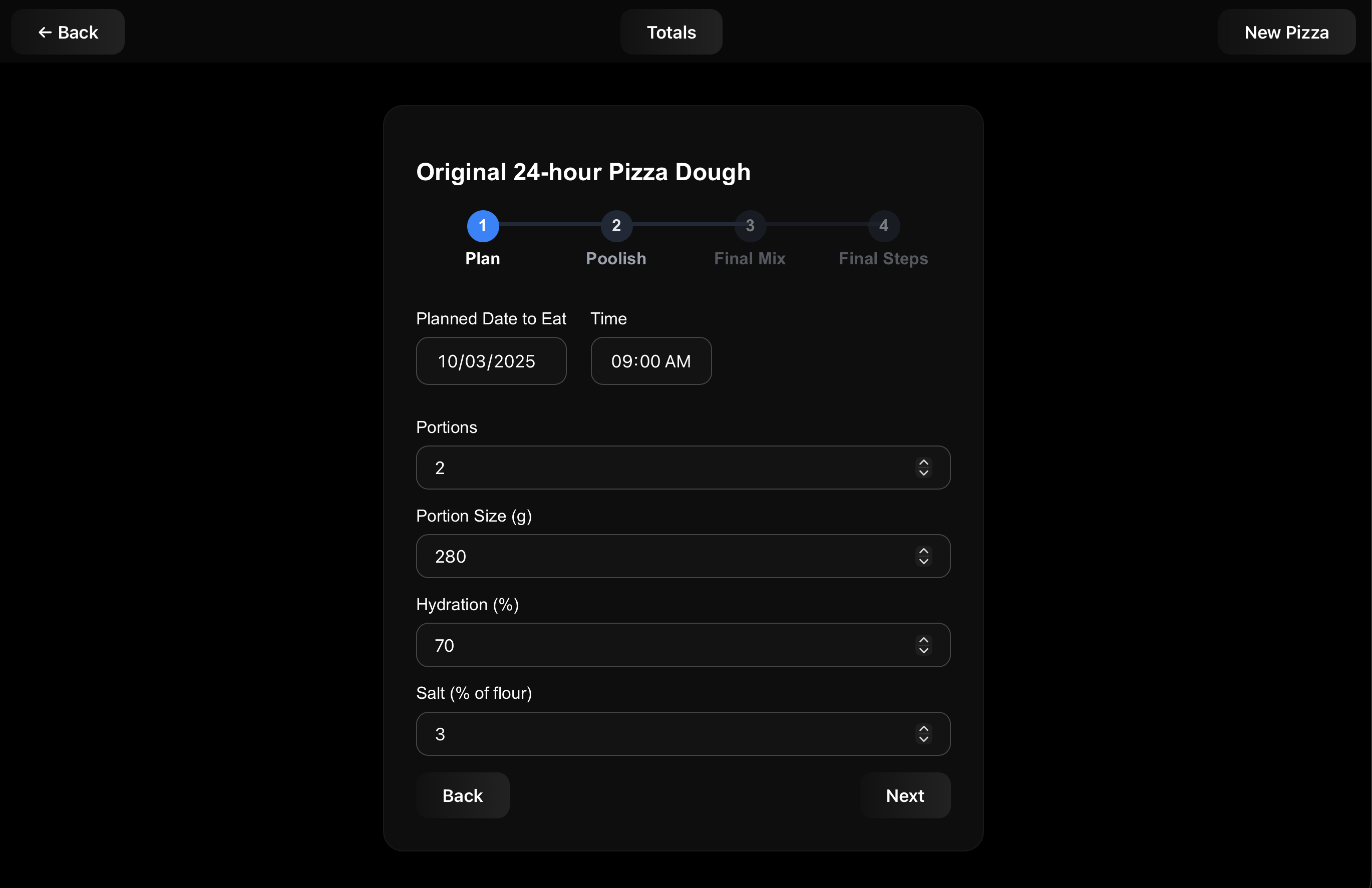 Screenshot of Dough Calculator